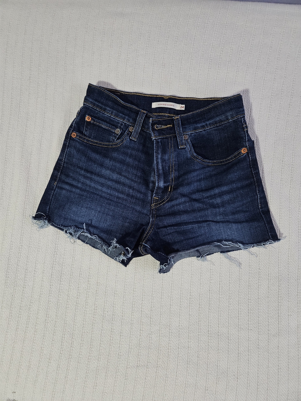 Levis Dark Wash Denim Frayed High Rise Shorts - Size 24